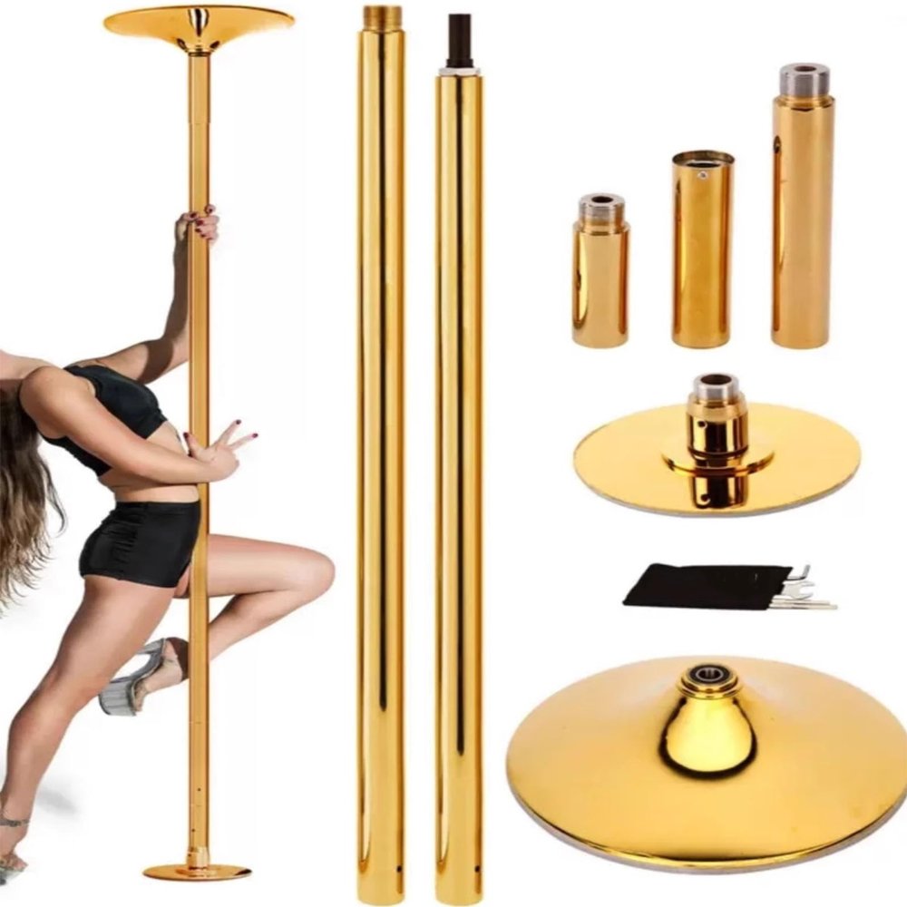 EliteBloom Portable Adjustable Height Spinning Dancing Pole,Stripper Dance Pole for Home,Static and Rotating Modes,Max Load 110 Lbs (Gold)