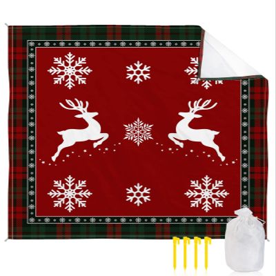 LOVE HOME DAY Beach Blanket, Vintage Christmas White Elk with Snowflake Sandproof Beach Mat 118"x108" Outdoor Picnic Blankets Tartan Grid Portable Picnic Mats for Vacation, Travel, Camping, Hiking