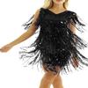 Miutii Women Sequins Shiny Samba Rumba Latin Dance Dress Tassels Fringe Wrap Dress Cocktail Party Dress Black A Large view 3