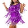 Miutii Women Sequins Shiny Samba Rumba Latin Dance Dress Tassels Fringe Wrap Dress Cocktail Party Dress Purple A Medium view 1