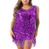 Miutii Women Sequins Shiny Samba Rumba Latin Dance Dress Tassels Fringe Wrap Dress Cocktail Party Dress Purple A Medium view 2
