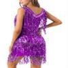 Miutii Women Sequins Shiny Samba Rumba Latin Dance Dress Tassels Fringe Wrap Dress Cocktail Party Dress Purple A Medium view 4