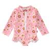 KAGAYD Girls 1 Pcs Flower Rash Guard Swimwear Kids Long Sleeve Zipper Swimsuit Summer Beach Bathing (Pink, 12-18 Months) view 1
