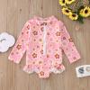 KAGAYD Girls 1 Pcs Flower Rash Guard Swimwear Kids Long Sleeve Zipper Swimsuit Summer Beach Bathing (Pink, 12-18 Months) view 2