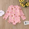 KAGAYD Girls 1 Pcs Flower Rash Guard Swimwear Kids Long Sleeve Zipper Swimsuit Summer Beach Bathing (Pink, 12-18 Months) view 3