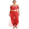 winying Women Arabian Prince Costume Adult Sequins Belly Dance Leotard Jumpsuit Halloween Carnival Party Red Medium view 1
