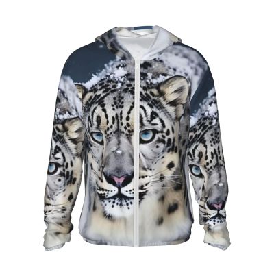 Dwrepo UPF50+ Blue Eyed Snow Leopard Sun Protection Hoodie Jacket Quick Dry Long Sleeve Sun Shirt for Men Women, 3X-Large, Black