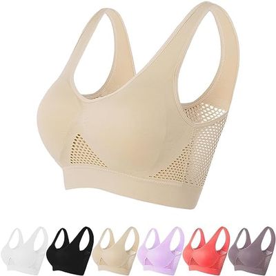 2024 New Breathable Cool Liftup Air Bra, Upgrade Full Support Sports Bra Large Size Lift Up Air Bra for Women (US, Alpha, X-Large, Regular, Regular, Beige)