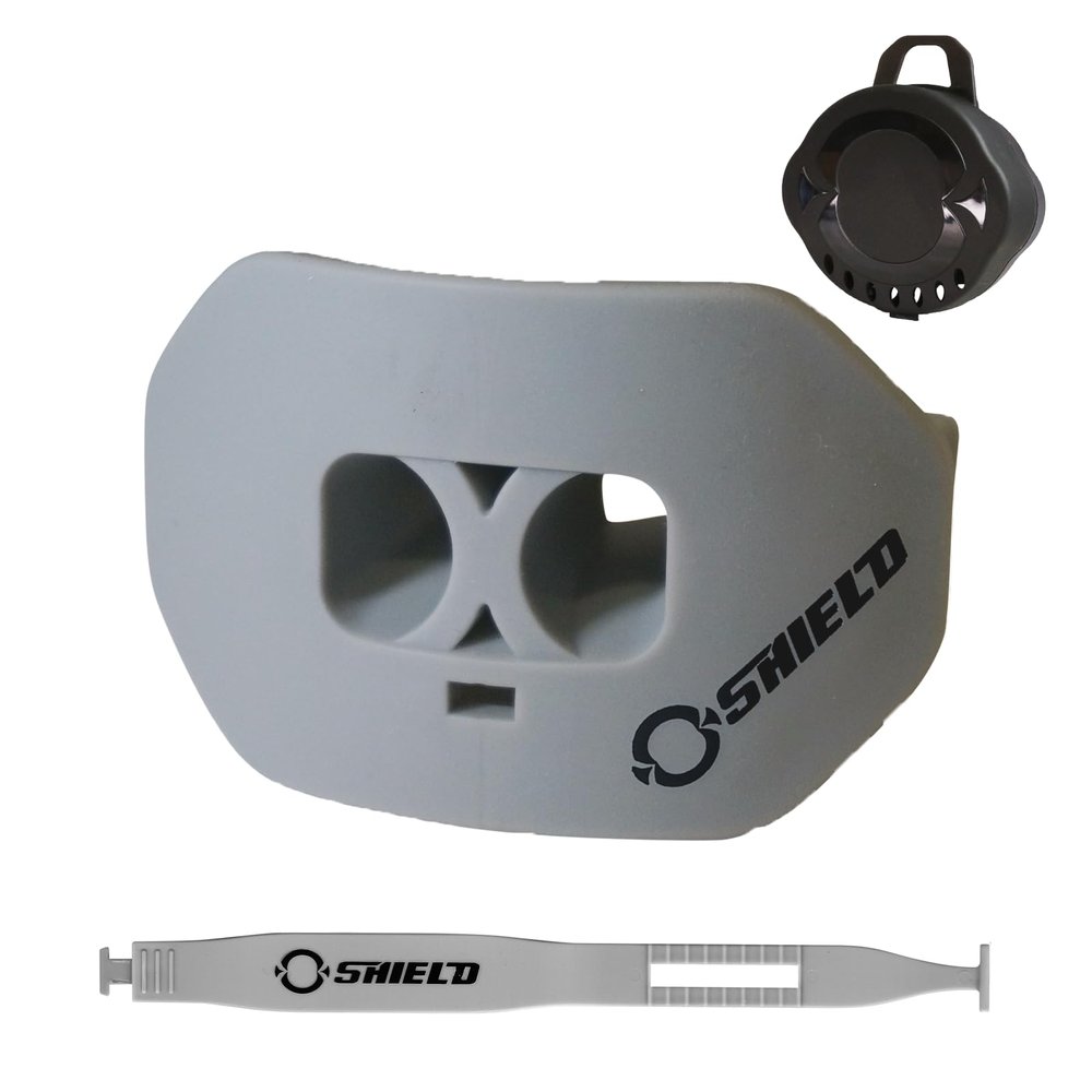 O Shield Mouth Guard for Football with Dual-Layer Protection, Built-in Air Channels, Extended Lip Shield, Soft Material, Adult and Youth Sizes with Strap/Case, Grey/Silver