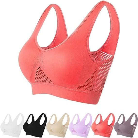 2024 New Breathable Cool Liftup Air Bra, Upgrade Full Support Sports Bra Large Size Lift Up Air Bra for Women (US, Alpha, Large, Regular, Regular, Red)