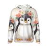 Dwrepo UPF50+ Penguin Wearing Flowers Sun Protection Hoodie Jacket Quick Dry Long Sleeve Sun Shirt for Men Women, Medium, Black view 1