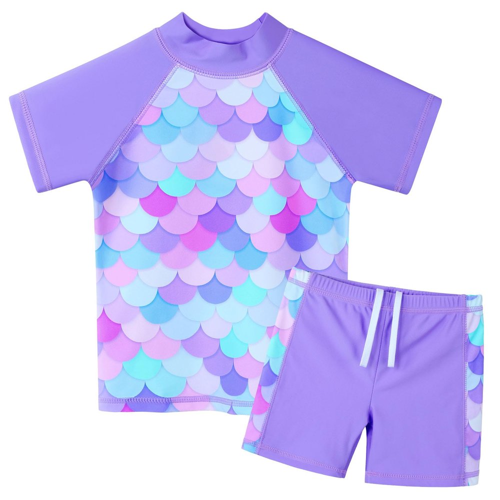 BAOHULU Girls Swimsuit Two Piece Tankini UPF 50+ UV Protective Rash Guard Set 3-12 Years S451_PurpleScale_10A