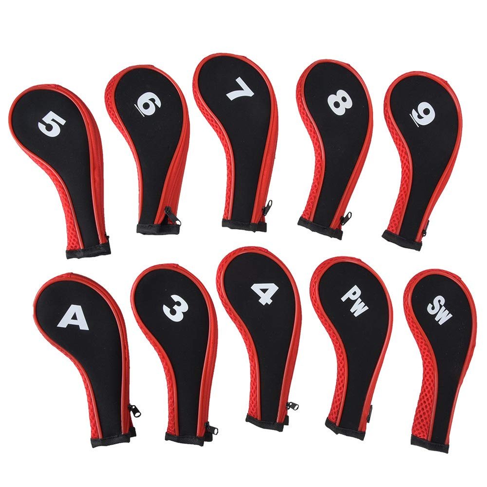 QANYEGN 10Pcs Golf Club Head Cover, Golf Club Covers, Golf Zipper Head Covers, Traditional Plain Protective Covers for All Fairway Clubs