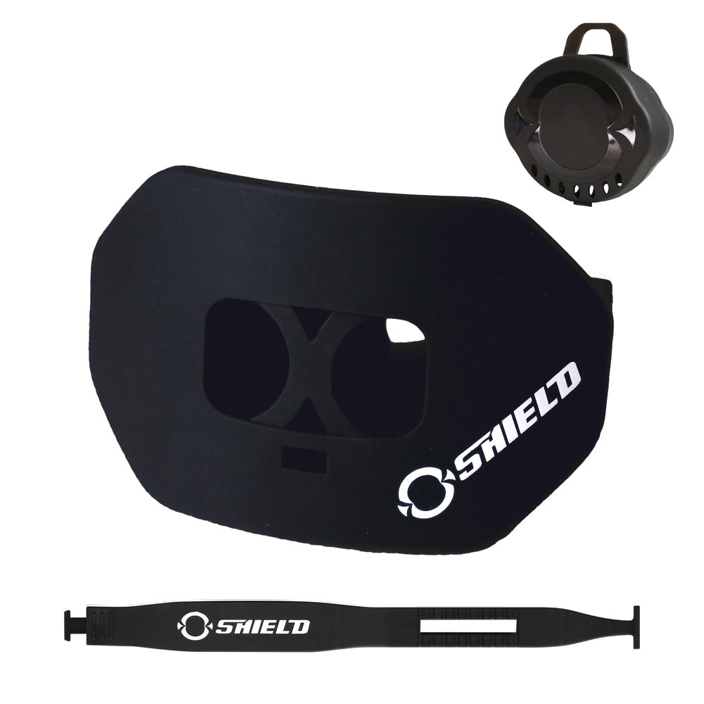 O Shield Mouth Guard for Football with Dual-Layer Protection, Built-in Air Channels, Extended Lip Shield, Soft Material, Adult and Youth Sizes with Strap/Case, Black