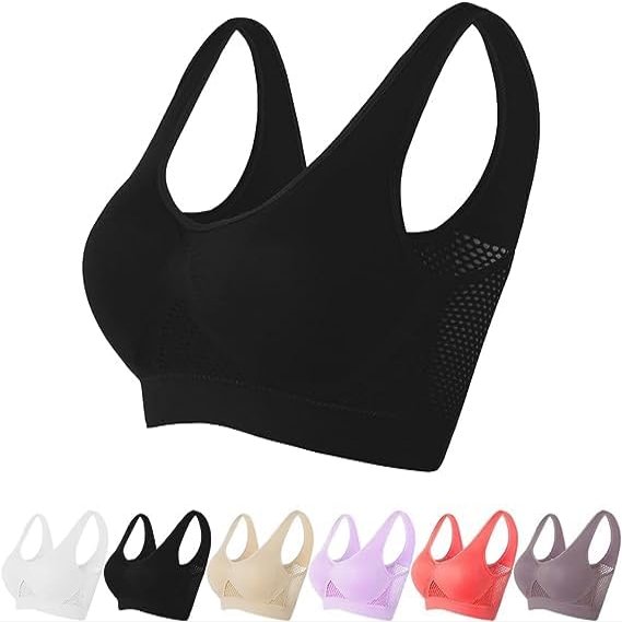 2024 New Breathable Cool Liftup Air Bra, Upgrade Full Support Sports Bra Large Size Lift Up Air Bra for Women (US, Alpha, 4X-Large, Regular, Regular, Black)