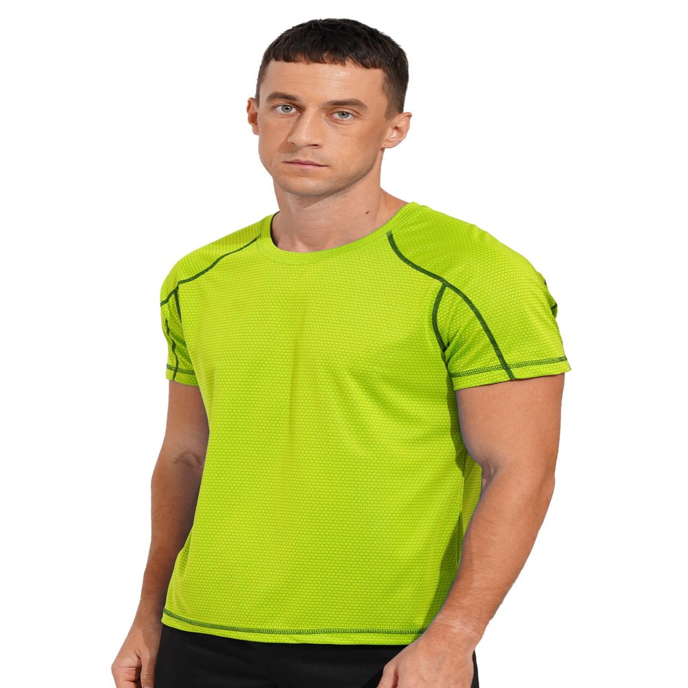 easyforever Men's Dry Fit Workout T-Shirt Athletic Tee Shirt Short Sleeves Gym Yoga Tops UPF 50+ Rash Guard Shirt Fluorescent Green 6X-Large