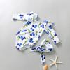 KAGAYD Girls Swimsuit 1 Pcs Rashguard Swimwear Ruffle Floral Half Sleeve Bathing Suit with Headband (Blue, 12-18 Months) view 3