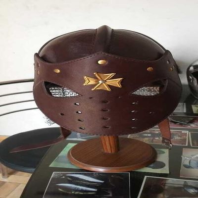 NineFit Basics Medieval Viking Helmet vintage Leather Helmet Armor Chain Mail Helmet, Standard, Brown