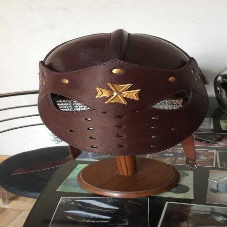 NineFit Basics Medieval Viking Helmet vintage Leather Helmet Armor Chain Mail Helmet, Standard, Brown