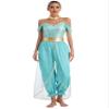 winying Women Arabian Prince Costume Adult Sequins Belly Dance Leotard Jumpsuit Halloween Carnival Party Turquoise 3X-Large view 1
