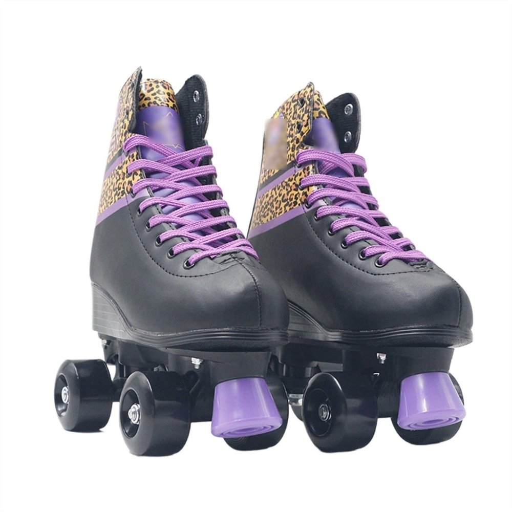 SHIJT Roller Skates for Beginners Double Row Four Wheel Roller Blades Women Adult Adjustable Pu Rubber for Outdoor and Indoor, 6.5, Black