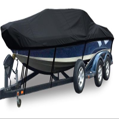 10-24FT Trailerable Boat Cover 420D Waterproof Boat Covers, for V-Hull, TRI-Hull, Runabout Boat, Pro-Style Bass Boats, Black,10~12FTx68in