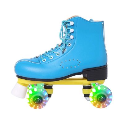 SHIJT Double Row Roller Skates Women, Men Four Wheels Roller Blades Adult Buckle Flash Speed for Indoor Outdoor(Blue+Flash Wheel,9.5)
