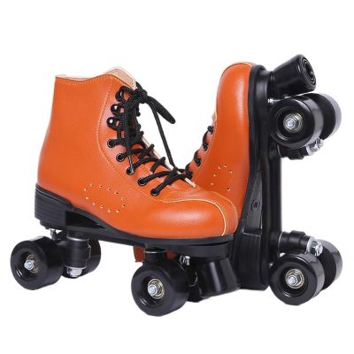 SHIJT Double Row Roller Skates Women, Men Four Wheels Roller Blades Adult Buckle Flash Speed for Indoor Outdoor(Orange+Black Wheel,9.5)