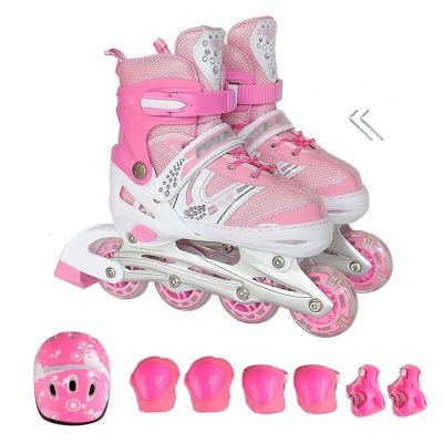 SHIJT Roller Skates for Girls and Boy Roller Blades Adult with Light Up Wheels Adjustable Sizes for Outdoor Indoor Men and Women(Pink,L(39-42EU))
