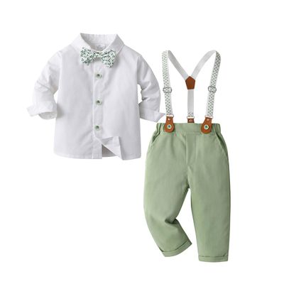 Boarnseorl Baby Boys Gentleman Outfits Pants Sets, Infant Long Sleeve Shirt + Pants + Bow Tie + Suspenders,18-24M