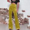 Akklian Women's Velvet Elastic Waist Flare Leg Palazzo Long Pants Stretchy Slim Bell Bottom Trousers Palazzo Casual Pants Yellow view 2