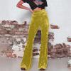 Akklian Women's Velvet Elastic Waist Flare Leg Palazzo Long Pants Stretchy Slim Bell Bottom Trousers Palazzo Casual Pants Yellow view 3