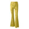Akklian Women's Velvet Elastic Waist Flare Leg Palazzo Long Pants Stretchy Slim Bell Bottom Trousers Palazzo Casual Pants Yellow view 4