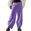 Wide Leg Pants Woman,Dress Pants Women,Womens Cotton Harem Pants Casual Elastic High Waist Loose Fit Summer Pants Side Slit Crop Track Pants with Pockets Purple view 1