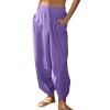 Wide Leg Pants Woman,Dress Pants Women,Womens Cotton Harem Pants Casual Elastic High Waist Loose Fit Summer Pants Side Slit Crop Track Pants with Pockets Purple view 3