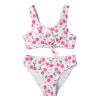 NineFit Basics Girls Cherry Print Bikini Swimsuit 2pc Set Cotton Comfortable Soft Light Breathable Open Navel (Pink, 7-8 Years) view 1