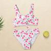 NineFit Basics Girls Cherry Print Bikini Swimsuit 2pc Set Cotton Comfortable Soft Light Breathable Open Navel (Pink, 7-8 Years) view 2