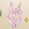 NineFit Basics Girls Cherry Print Bikini Swimsuit 2pc Set Cotton Comfortable Soft Light Breathable Open Navel (Pink, 7-8 Years) view 3