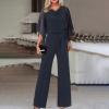 NineFit Basics 2 Piece Pant Suits for Women Dressy Irregular Chiffon V Neck Tunics Blouses Wide Leg Pant Set Evening Party Outfit, Large, Dark Blue view 2