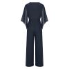 NineFit Basics 2 Piece Pant Suits for Women Dressy Irregular Chiffon V Neck Tunics Blouses Wide Leg Pant Set Evening Party Outfit, Large, Dark Blue view 3