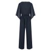 NineFit Basics 2 Piece Pant Suits for Women Dressy Irregular Chiffon V Neck Tunics Blouses Wide Leg Pant Set Evening Party Outfit, Large, Dark Blue view 4