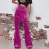 Akklian Women's Velvet Elastic Waist Flare Leg Palazzo Long Pants Stretchy Slim Bell Bottom Trousers Palazzo Casual Pants Hot Pink view 2