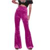 Akklian Women's Velvet Elastic Waist Flare Leg Palazzo Long Pants Stretchy Slim Bell Bottom Trousers Palazzo Casual Pants Hot Pink view 1