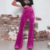 Akklian Women's Velvet Elastic Waist Flare Leg Palazzo Long Pants Stretchy Slim Bell Bottom Trousers Palazzo Casual Pants Hot Pink view 3