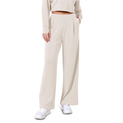 Womens High Waist Sweatpants Casual Straight Wide Leg Palazzo Lounge Pants Lightweight Loose Elastic Long Trousers Beige