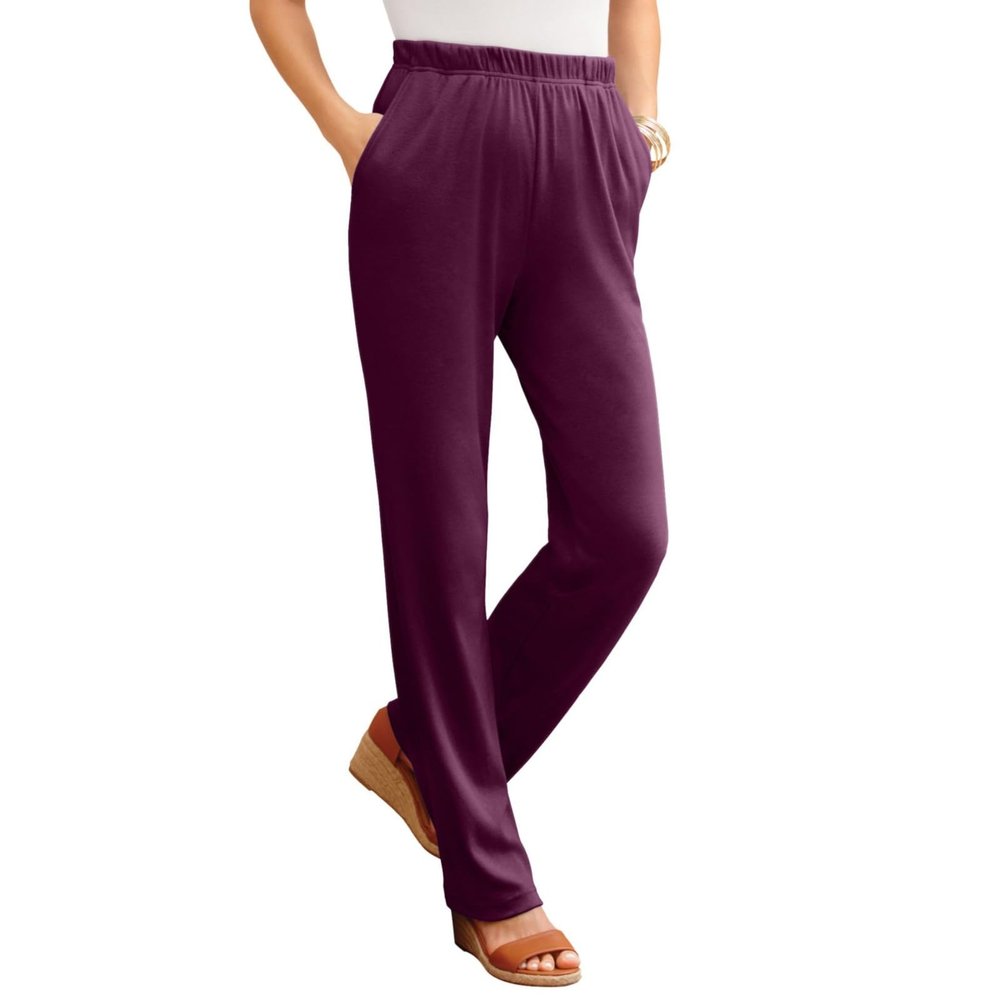 Casual Pants for Women Elastic High Waisted Loose Fit Track Sweatpants Comfy Straight Leg Long Trousers Lounge Pants Wine