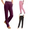 Casual Pants for Women Elastic High Waisted Loose Fit Track Sweatpants Comfy Straight Leg Long Trousers Lounge Pants Wine view 2