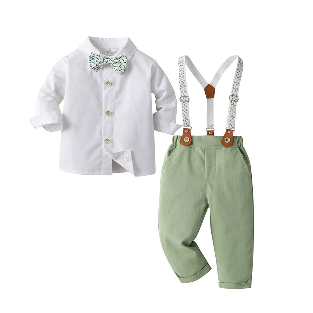 Boarnseorl Baby Boys Gentleman Outfits Pants Sets, Infant Long Sleeve Shirt + Pants + Bow Tie + Suspenders,2-3Y