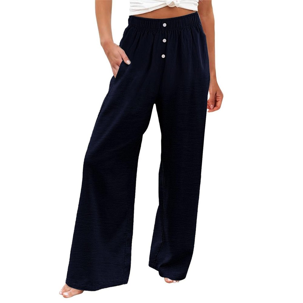 Palazzo Pants for Women Casual,Black Palazzo Pants for Women Dressy,Flowy Linen Pants for Women Casual Summer Lightweight Wide Leg Cotton Linen Trousers Comfy Beach Pants with Pockets