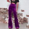 Akklian Women's Velvet Elastic Waist Flare Leg Palazzo Long Pants Stretchy Slim Bell Bottom Trousers Palazzo Casual Pants Purple view 2